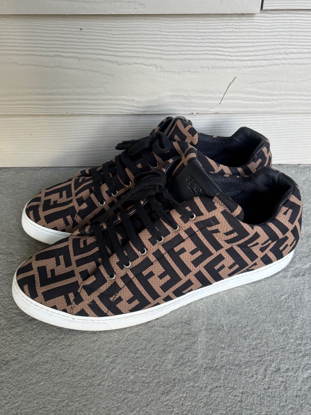 Fendi FF Motif Lace Up Low 'Almond Black' Runway Sneakers🔥🔥